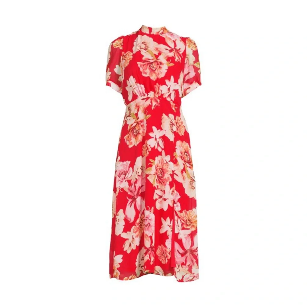 JULIA JORDAN red Floral Mockneck Midi A-Line Dress nwt - Picture 2 of 11